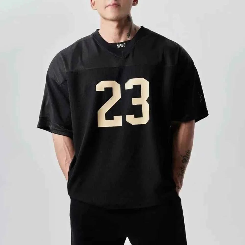 Sporty American Style Print Jersey Mesh T-Shirt