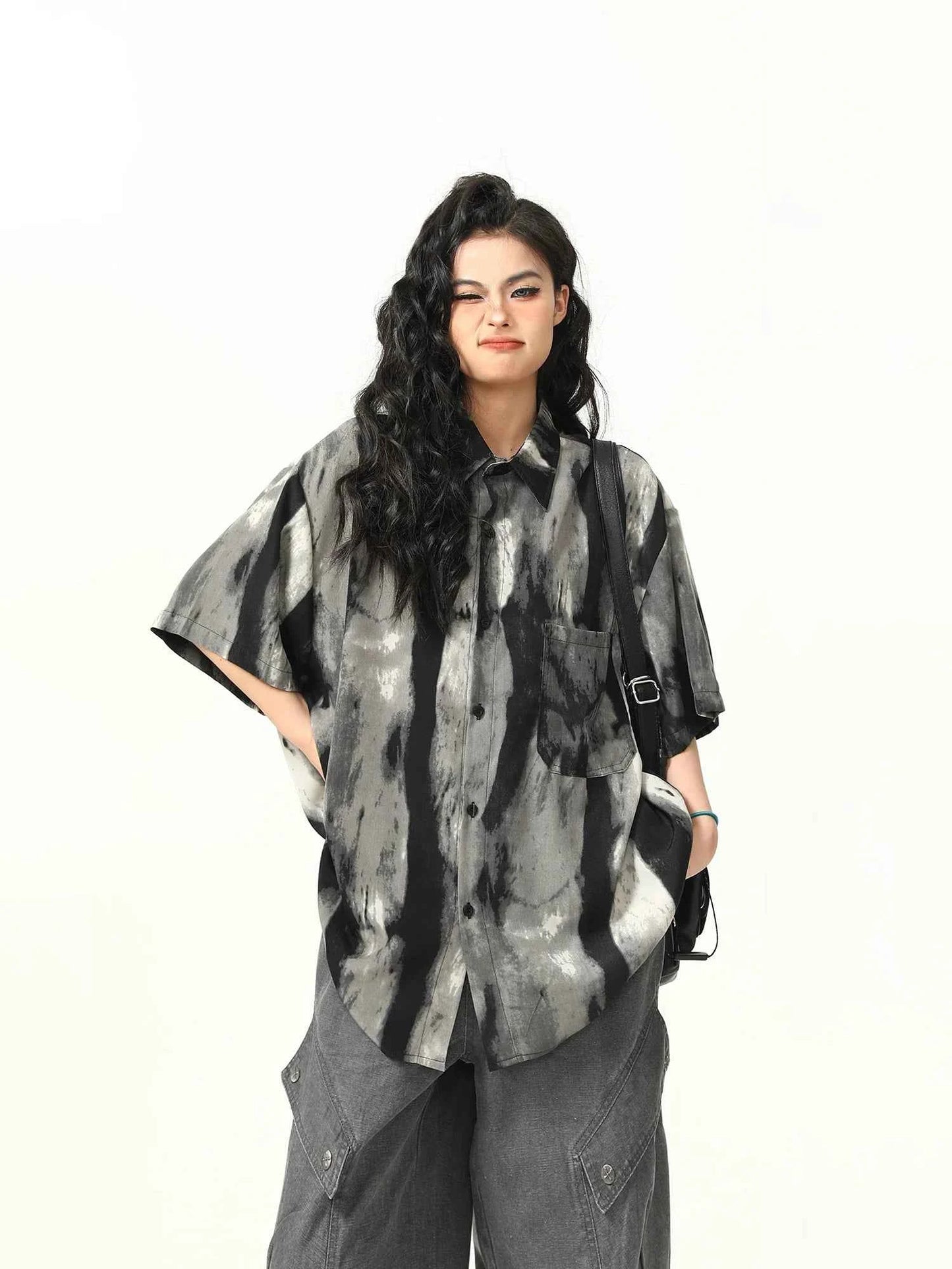 Stylish Lapel Tie Dye Gradient Shirt