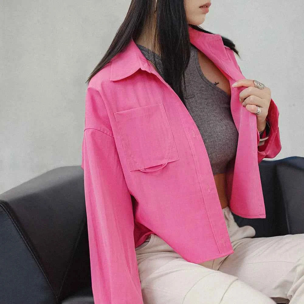 Pink Long Sleeve Turn Down Shirt