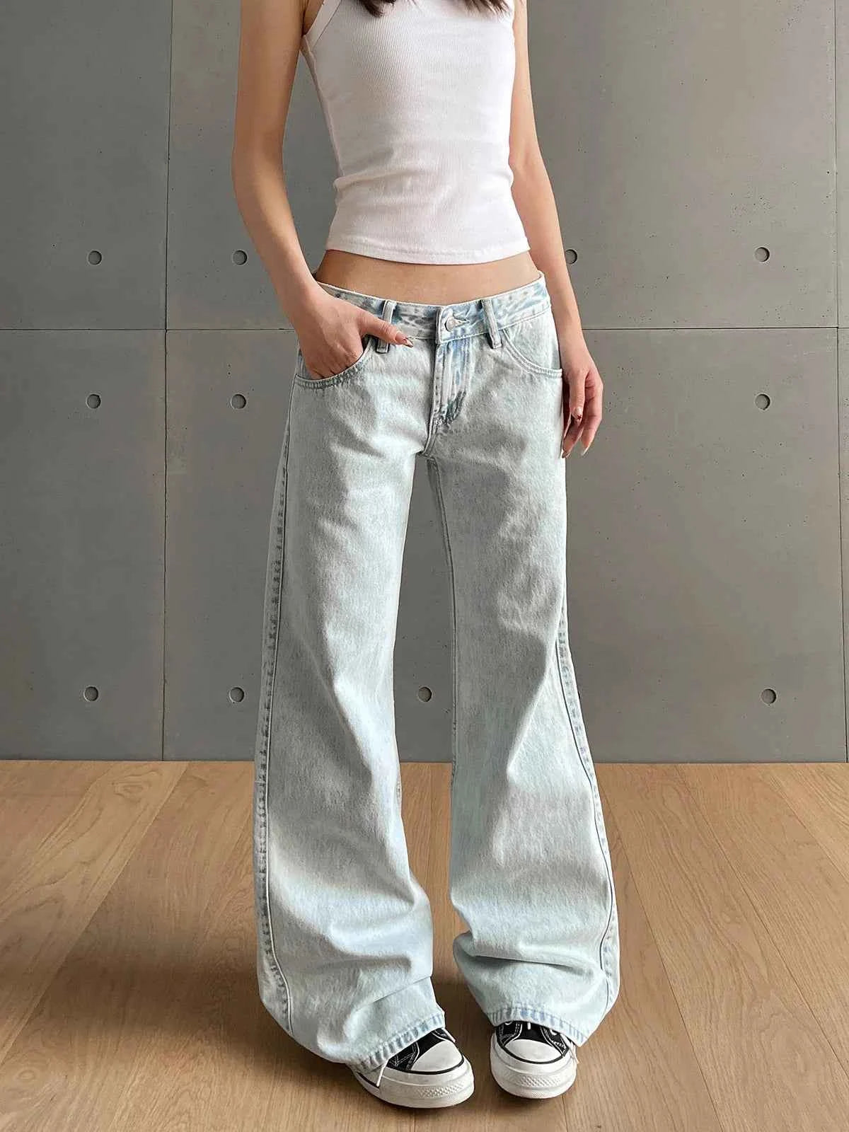 Vintage Low Waist Zipper Button Jeans