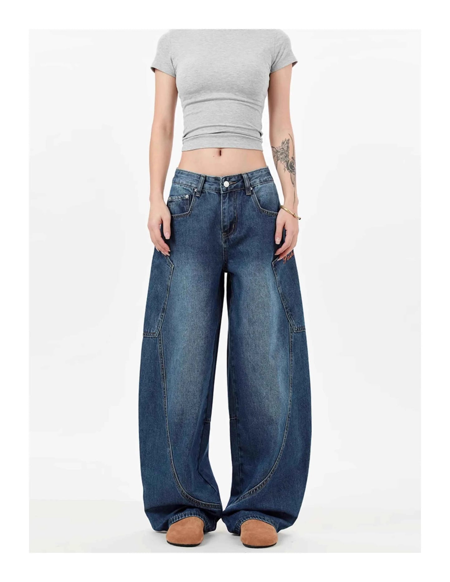 Straight & Sleek Deep Blue Curved Knife Cargo Jeans