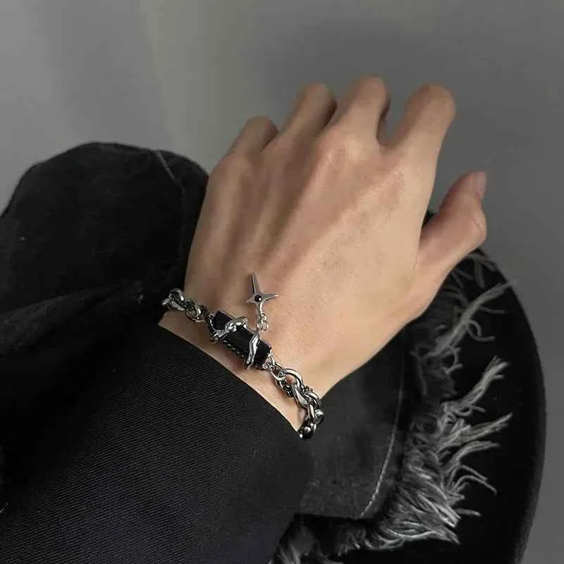 Black Zircon Star Titanium Bracelet