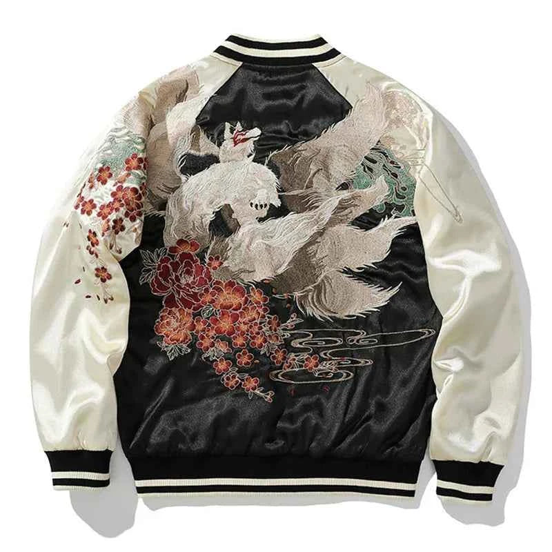 Streetwear Floral Fox Embroidered Loose Varsity Jacket