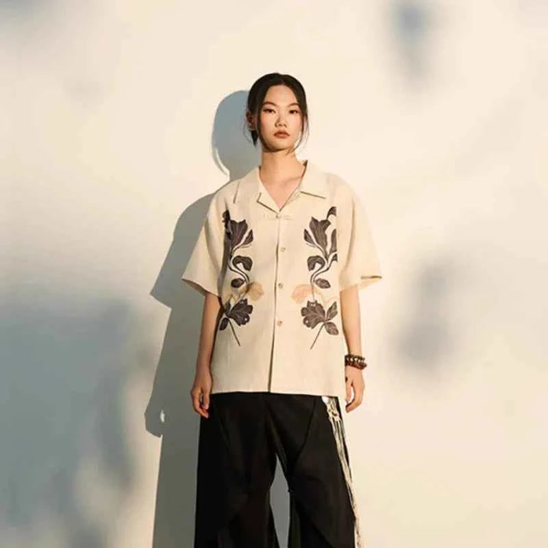 Stylish Loose Fitting Printed Short Sleeve Shirt