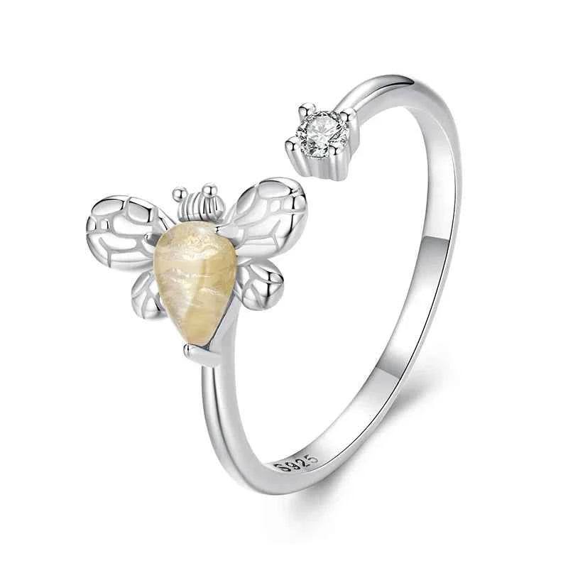 Women Cute Adjustable Sterling Silver Bee Ring