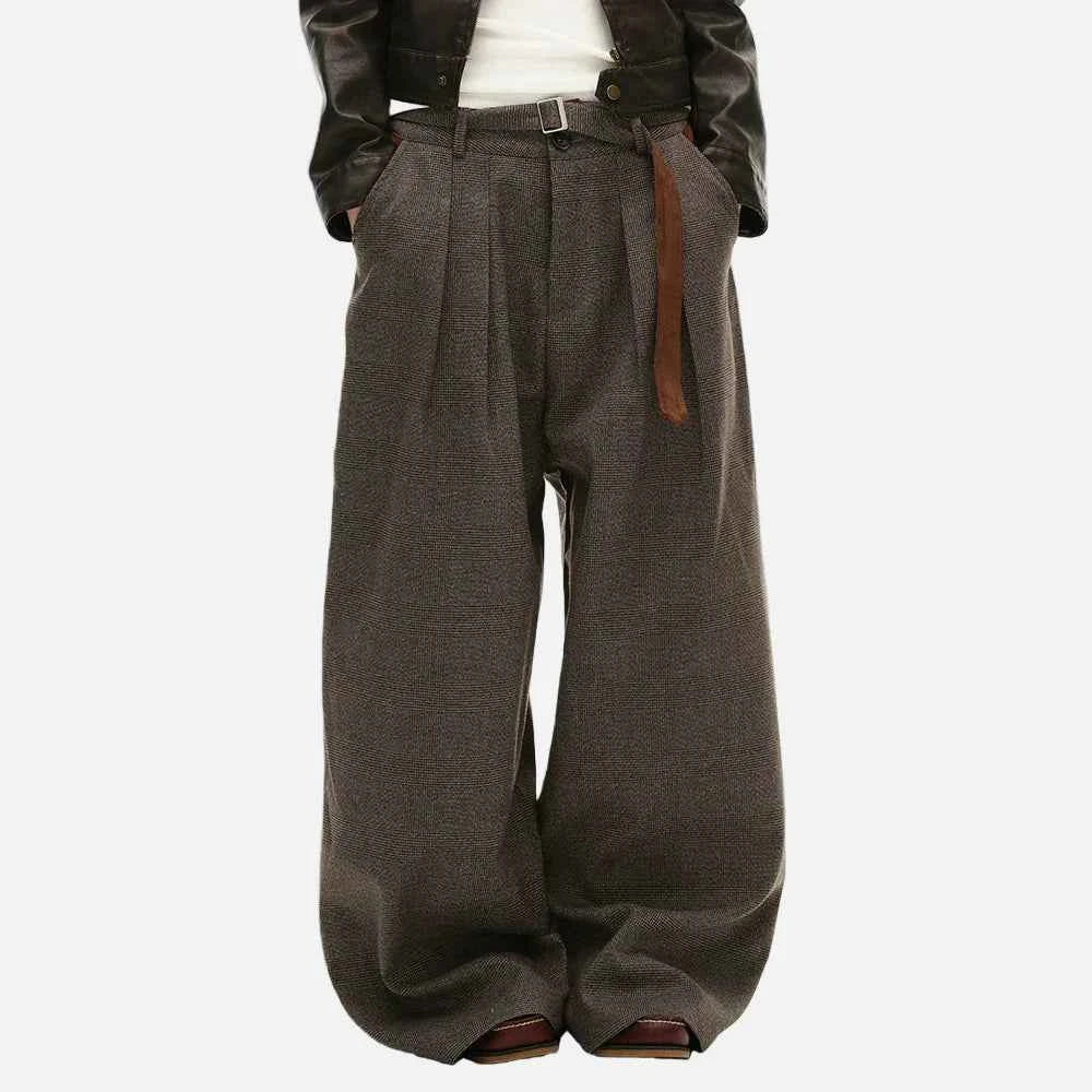 Versatile Patchwork Houndstooth Suit Pants