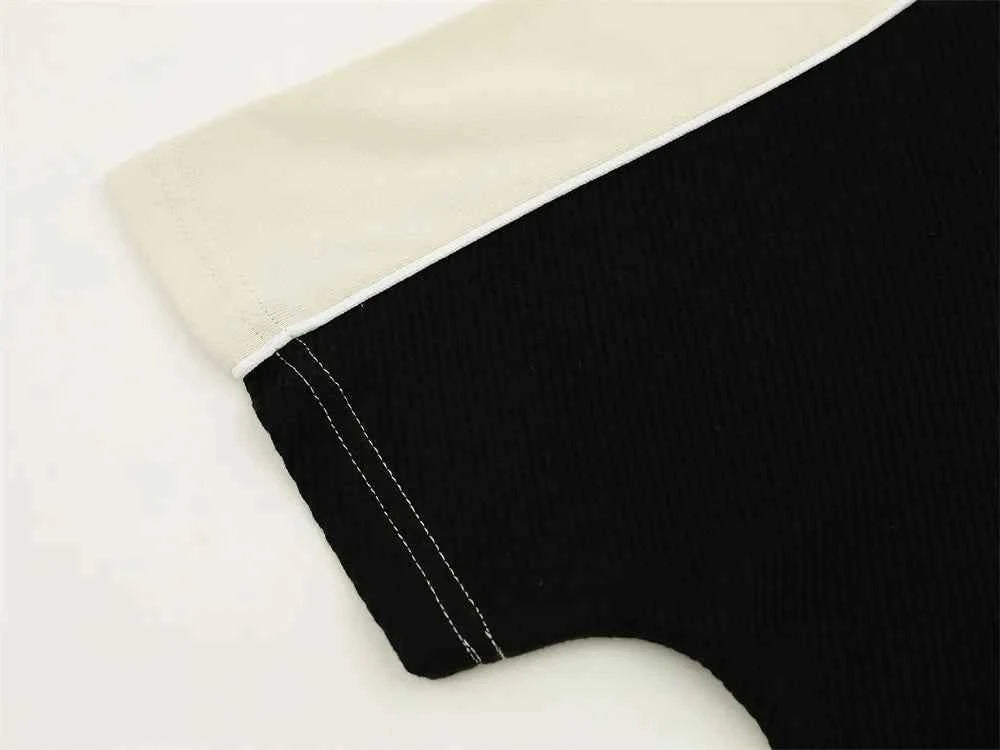 Contrast Paneled Crew-Neck Collar Short Sleeve T-Shirt