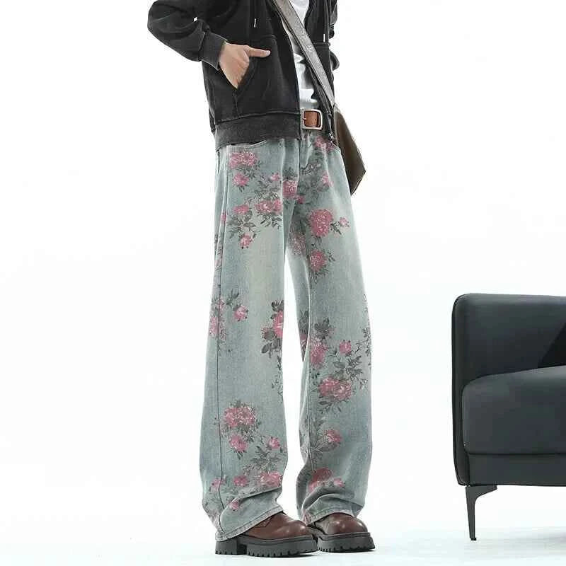 Vintage Floral Loose Wide Leg Jeans