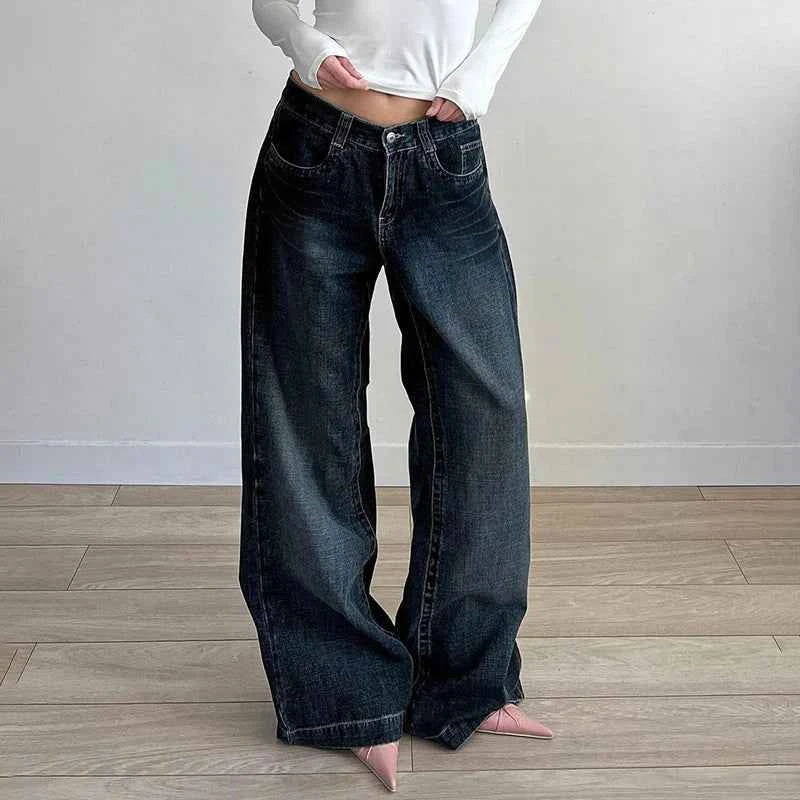 Dark Blue Loose Fit Straight Jeans