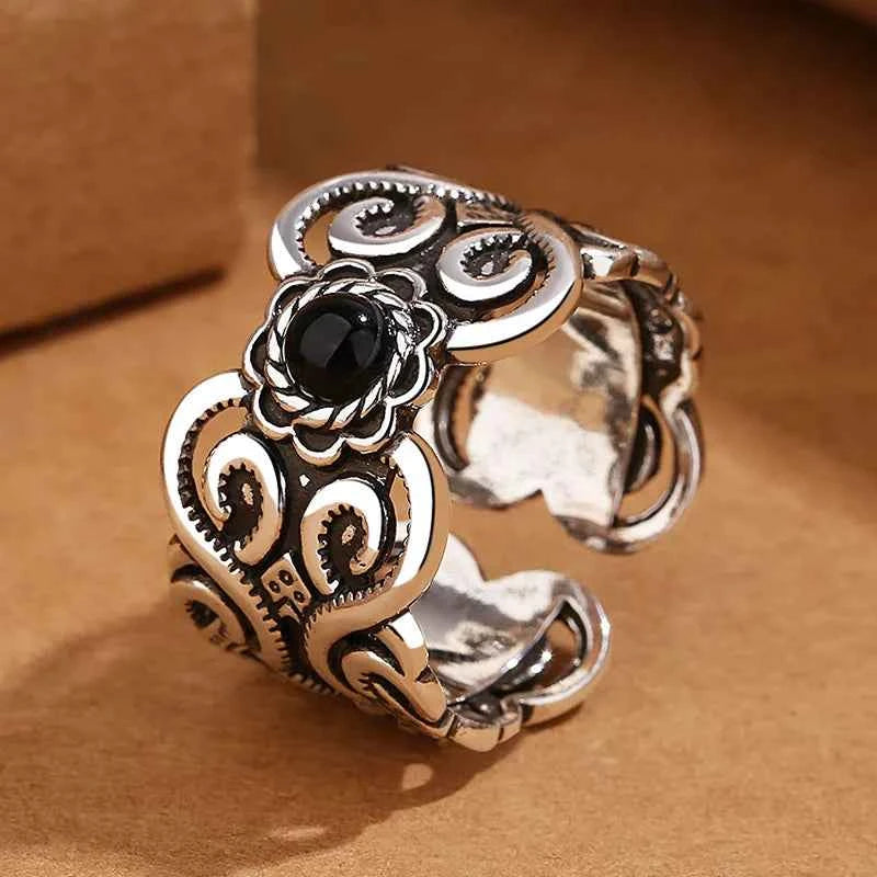 Ethnic Silver Wide Pattern Thai Ring