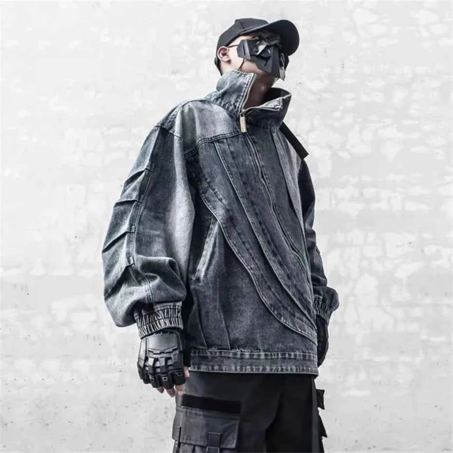 Blue Irregular Zipper Denim Jacket