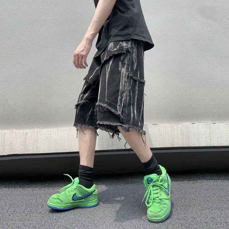 Mens Gothic Ripped Black Denim Jorts