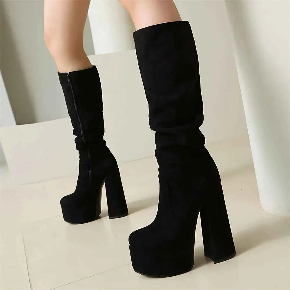 Minimalist Pointed Toe Square High Heels Boots