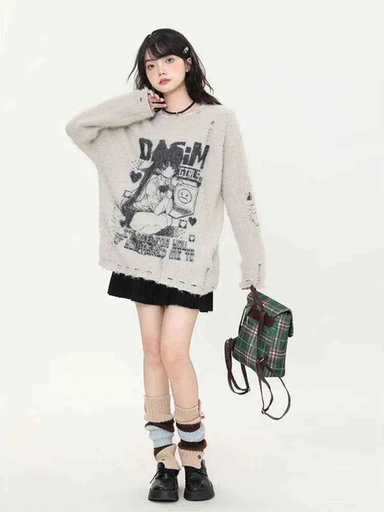 Japanese Gothic Vintage Ripped Sweater