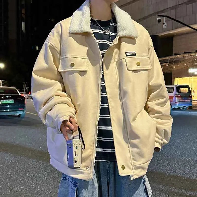 Korean Velvet Fur Collar Padded Parka Jacket