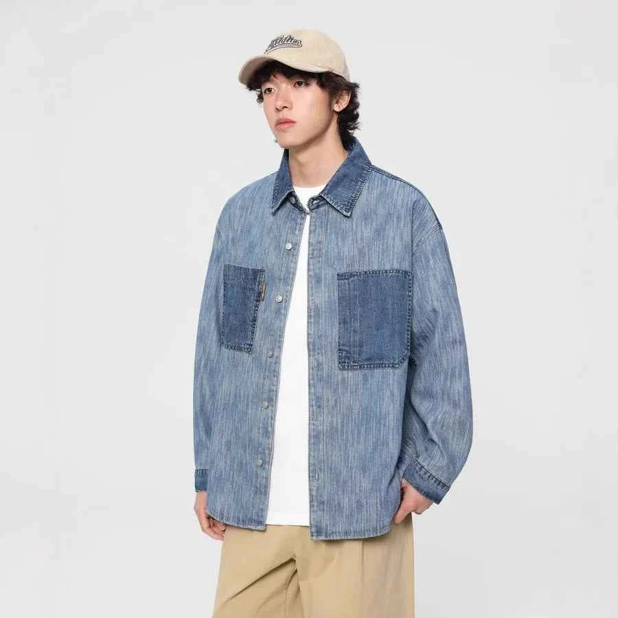 Investment Piece Casual Splice Denim Long Sleeve Shirt