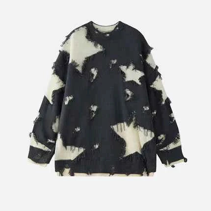 Gothic Trendy Ripped Star Hole Tattered Knit Sweater