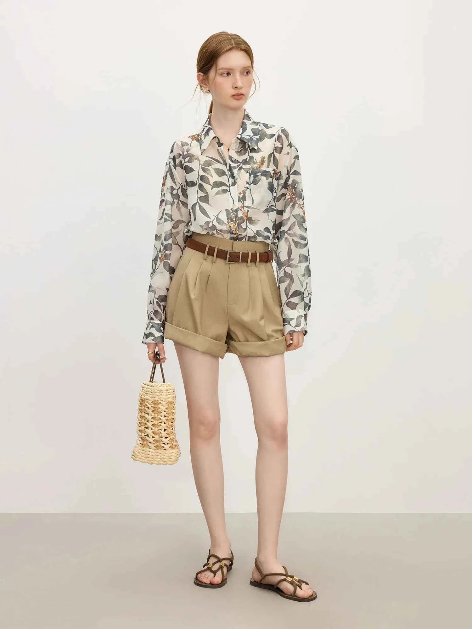 Chic Holiday Style Plant Print Shirt