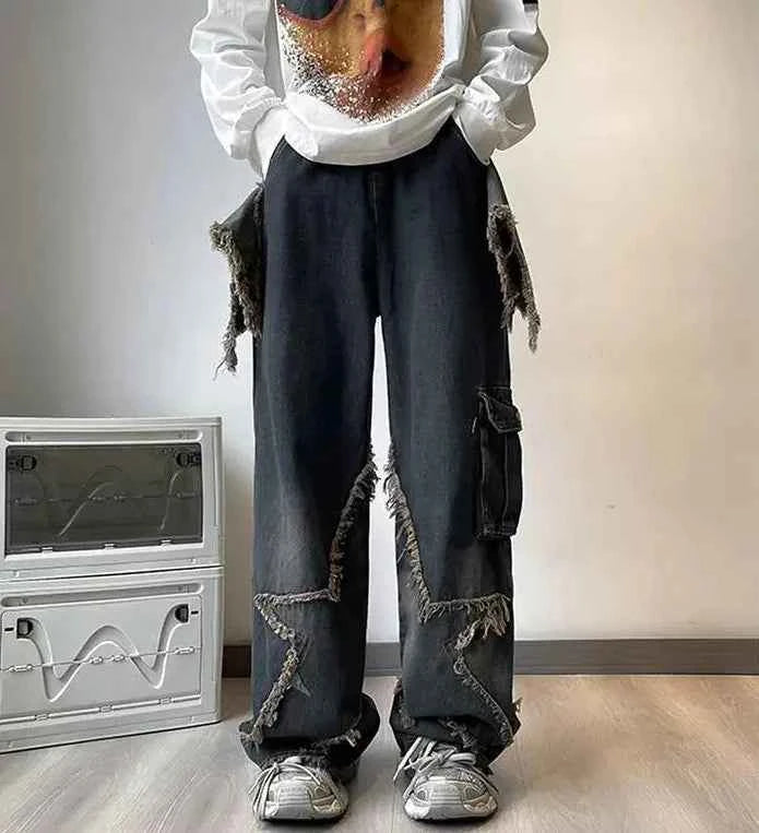 Fringe Distressed Vintage Style High-Waisted Jeans