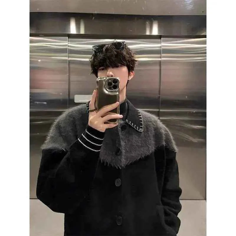 Men's Black Colorful Retro Knit Sweater