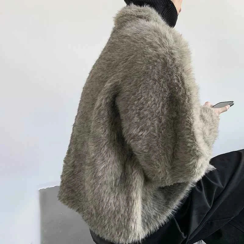 Plush Knitted Lapel Cool Versatile Furr Jacket
