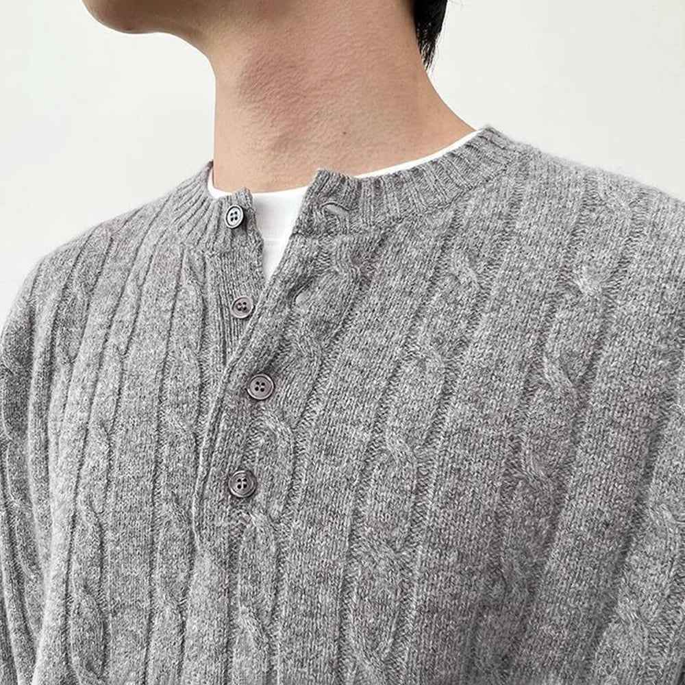 Premium Casual Henley Cable Knit Sweater