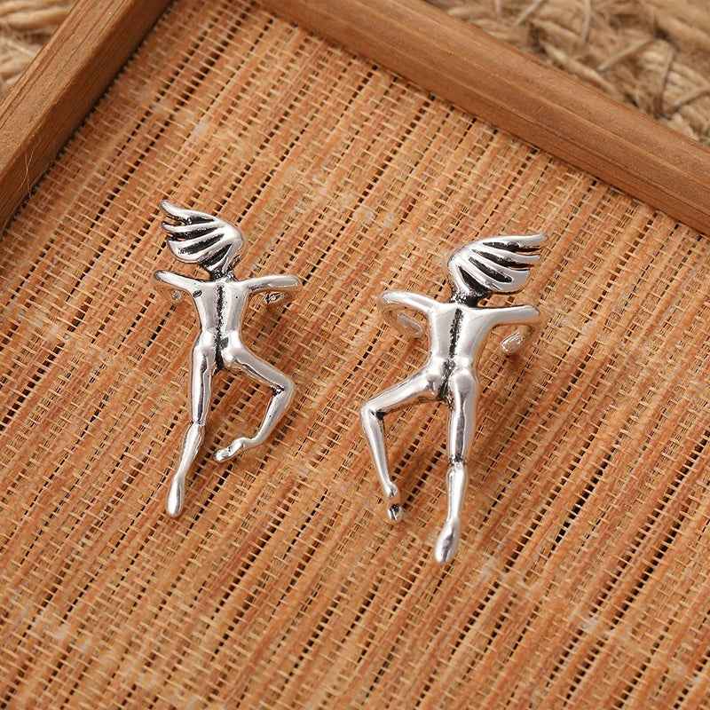 Retro Silver Character Clip Earring