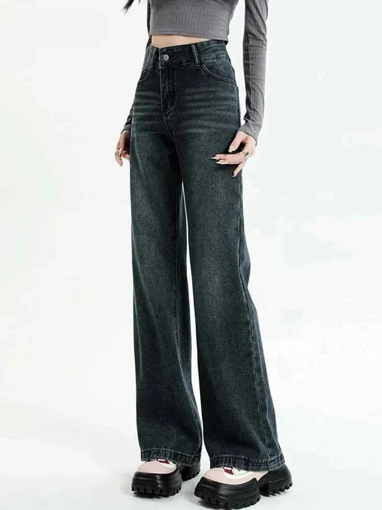 Vintage Black Loose High Waist Slim Jeans