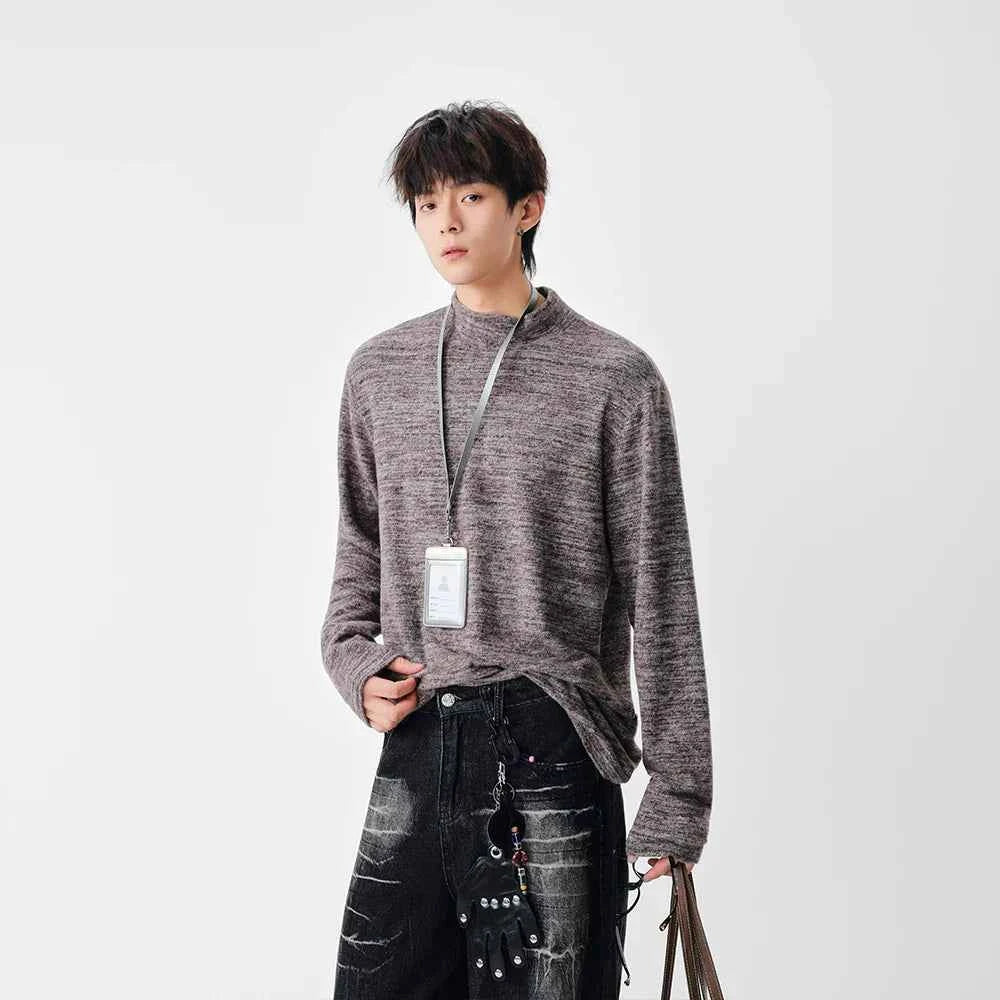 Lightweight Textured Knit Mock Neck Sweater