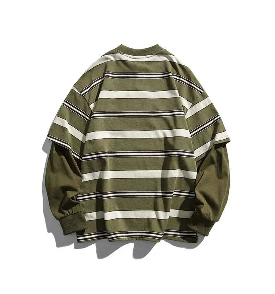 High-Quality Striped Oversized Fake Two Pieces Sweatshirt