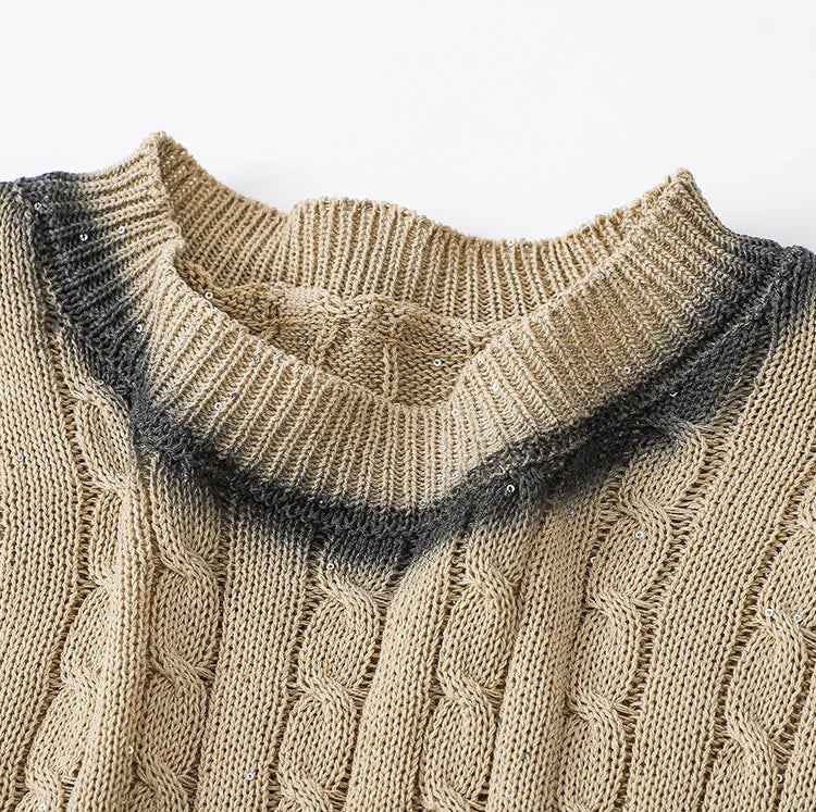 Y2K Retro Contrast Color Ripped Knitted Sweater