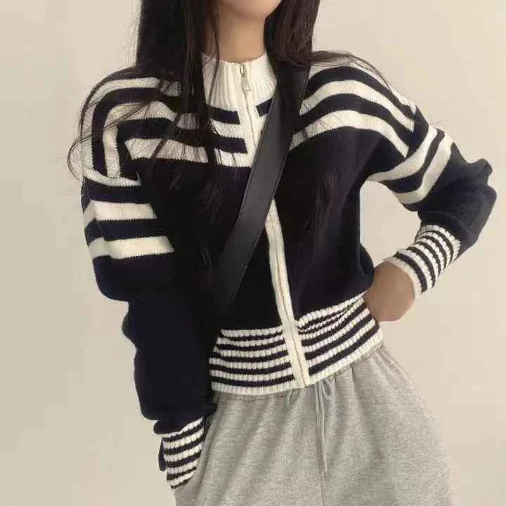 Women Chic Vintage Striped Cropped Cardigan