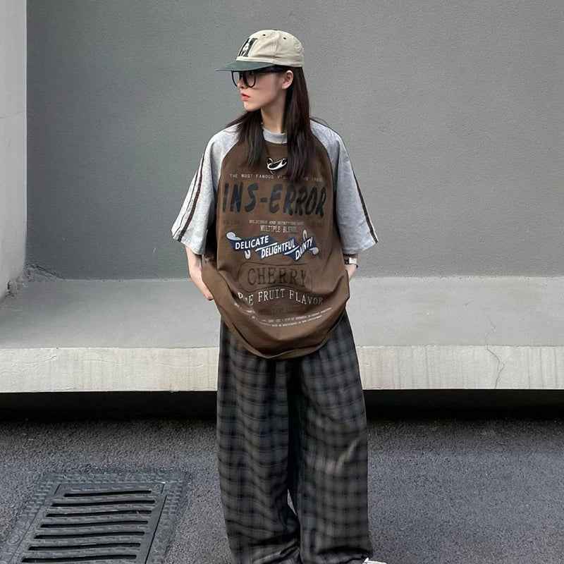 Women Contrast Raglan Letter Print Cotton T-Shirt