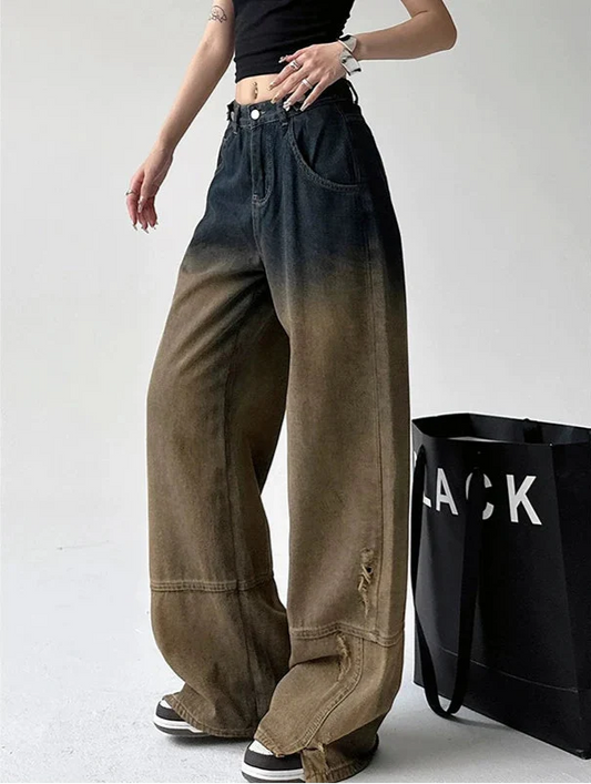 Women Rasty Gradient Color Loose High Waist Jeans - Luxuryurbanwear