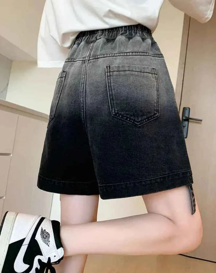 Women Black Cool High Waist Denim Short