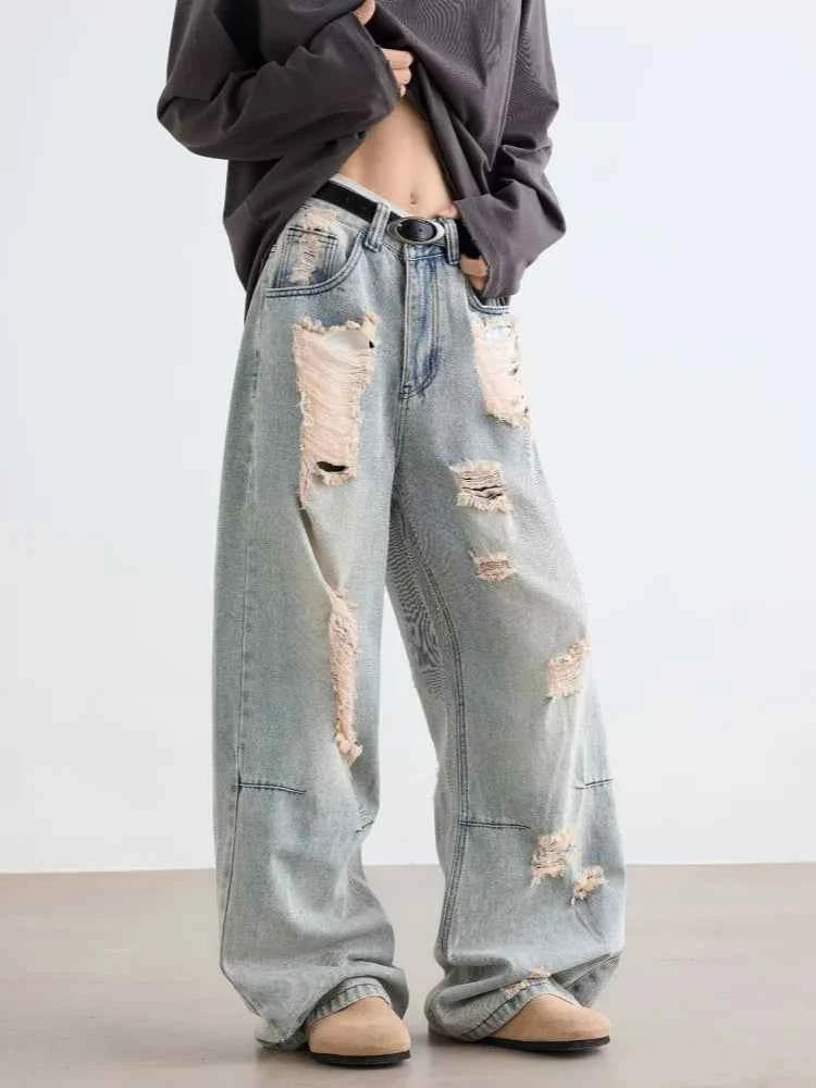 Gothic Blue Vintage Ripped Baggy Jeans