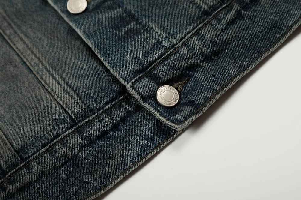 Y2K Distressed Single Breasted Washed Denim Jacket
