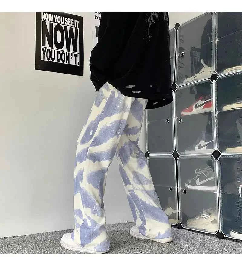 Zebra Printed Wide Leg Denim Jeans