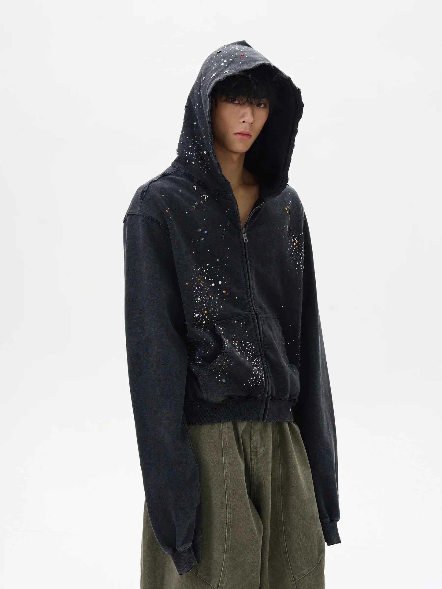 Trendy High-End Diamond Zipper Sweatshirt