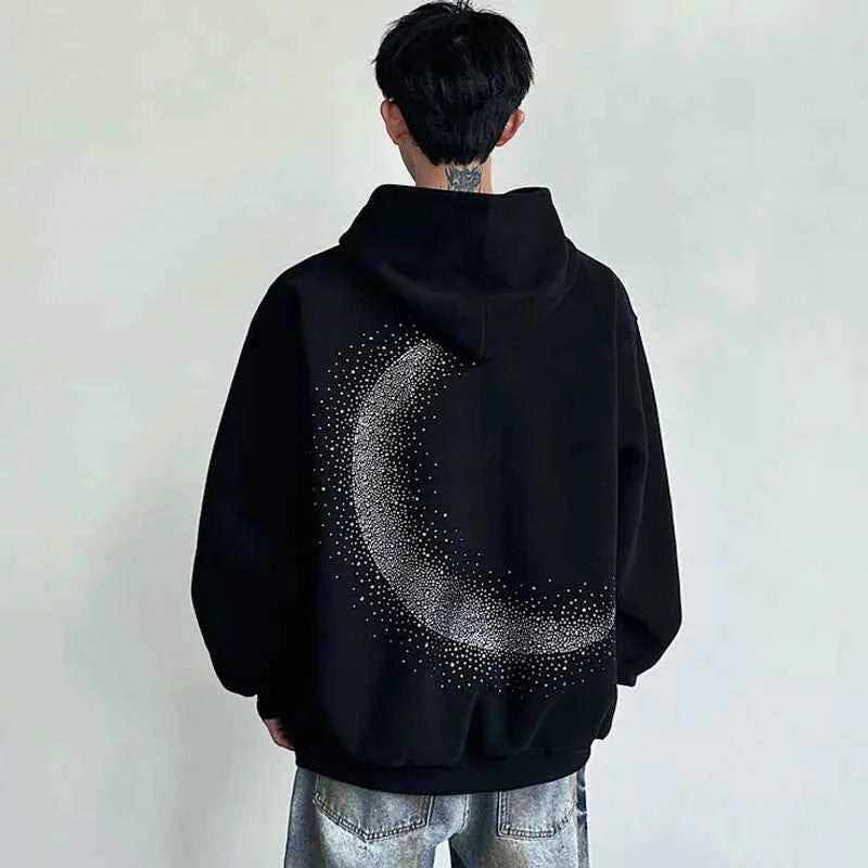 Chic Black Rhinestone Heat Melting Hoodie