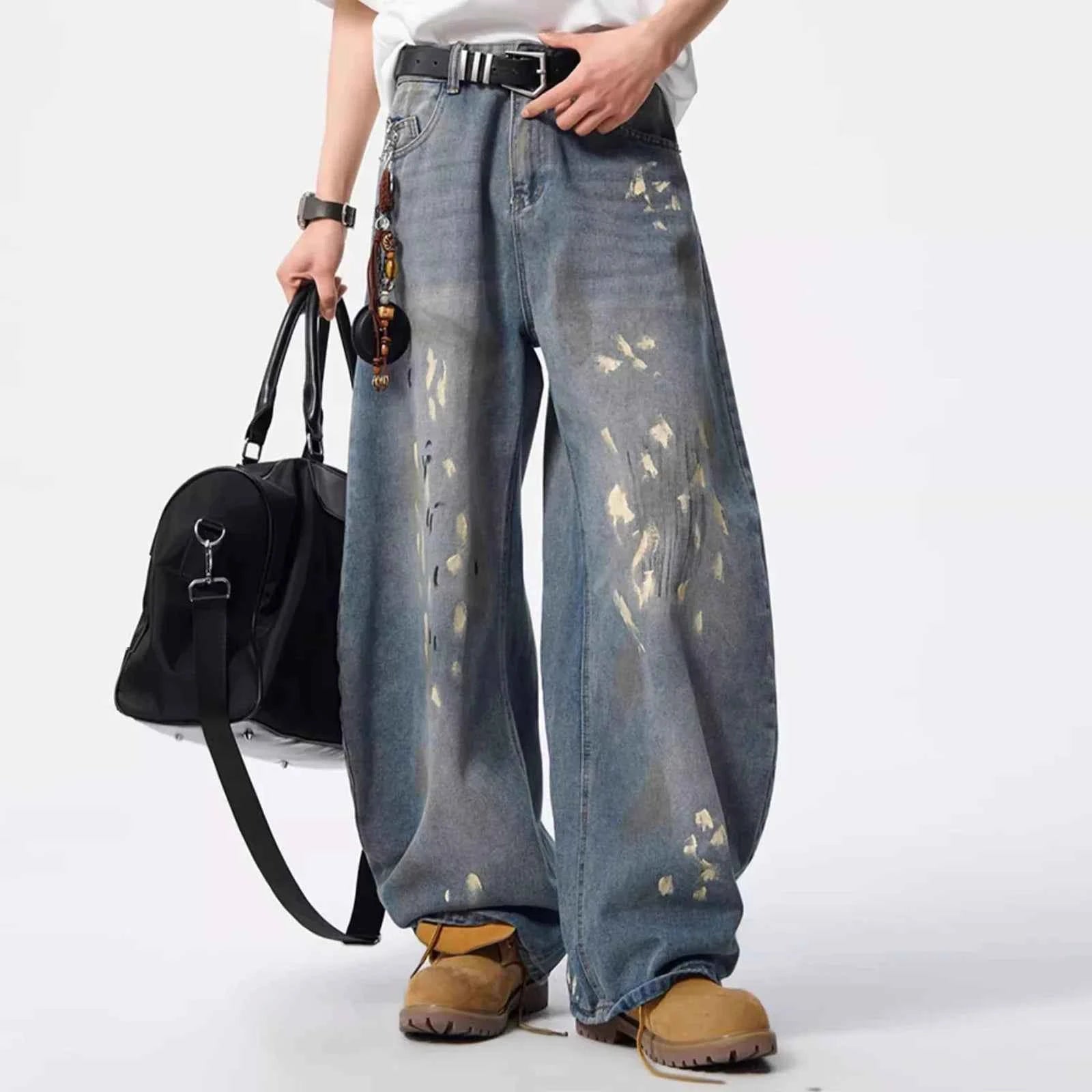 Vintage Spray Painting Denim Washed Jeans