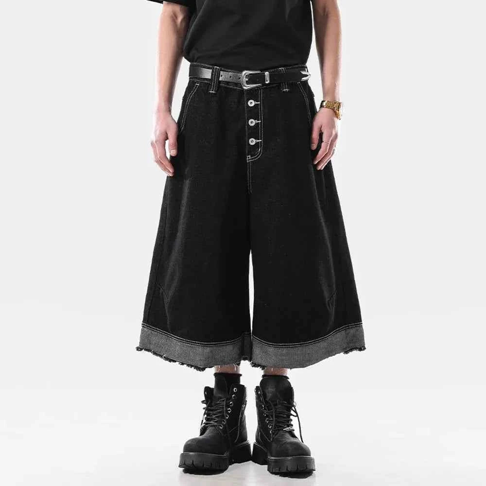 Vintage Washed Raw Edge Cropped Denim Jorts