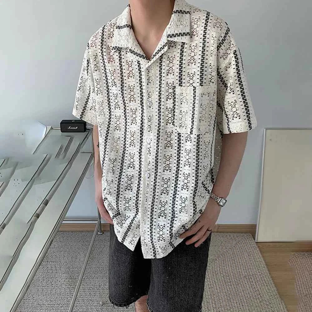 Essential Mesh Hollow Striped Shirt