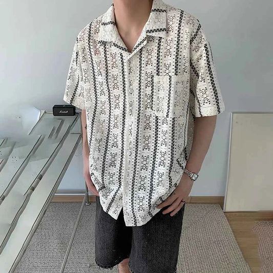 Essential Mesh Hollow Striped Shirt