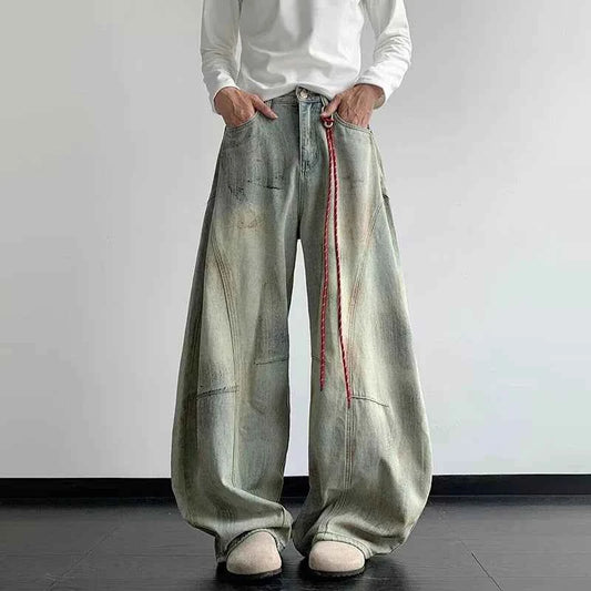 Plush Tie-Dyed Wide Leg Denim Jeans