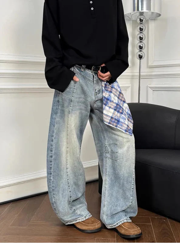 Autumn Streetwear Blue Jacquard Flare Denim Jeans - Luxuryurbanwear