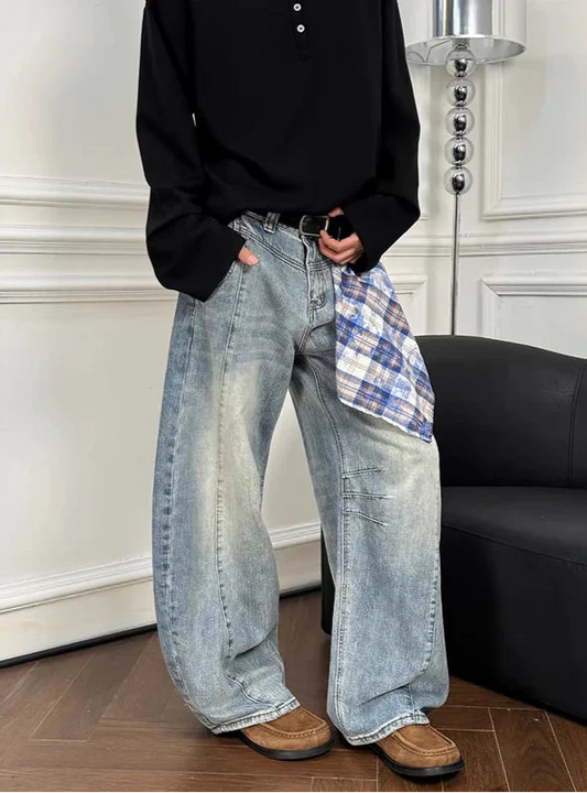 Autumn Streetwear Blue Jacquard Flare Denim Jeans - Luxuryurbanwear