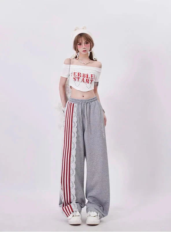 Essential High Waist Drawstring Straight Leg Sweatpants - Luxuryurbanwear