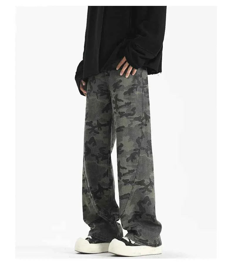 Versatile High Street Camouflage Baggy Jeans