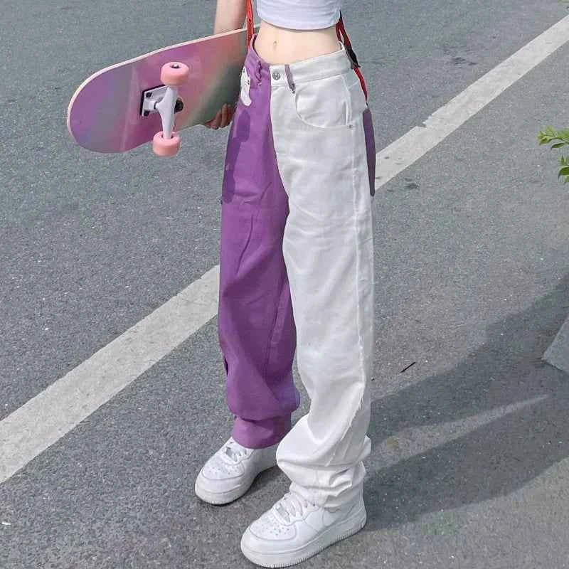 Modern Irregular Purple Patchwork Jeans